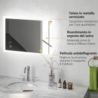kleankin Specchio Bagno con Luci LED Regolabili, Controllo Touch e Antiappannamento, 70x50 cm(m-7)