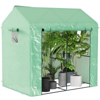 Outsunny Serra a Casetta a 2 Sezioni con Porta e Finestre Avvolgibili, in Acciaio e PE, 200x140x200 cm, Verde(m-1)