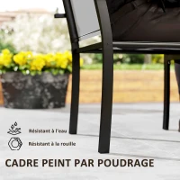 Outsunny Lot de 2 chaises de jardin chaises empilables d'extérieur avec accoudoirs, cadre en acier 60 x 65 x 85 cm gris clair(m-7)