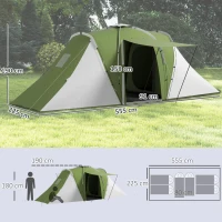 Outsunny Large Camping Tent Tunnel Tent with 2 Bedroom and Living Area, 2000mm Waterproof, Portable with Bag for 4-6 Man, Green(m-3)