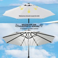 Outsunny Copertină de Rezervă pentru Umbrelă cu Ventilație în Partea Superioară, 295 cm, Alb Crem(m-7)