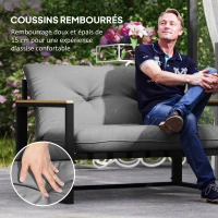 Outsunny Salon de jardin extérieur 4 personnes avec canapé, 2 fauteuils et table basse en verre trempé, coussins inclus, gris(m-6)