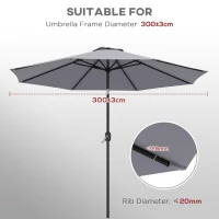 Outsunny Copertina de Rezerva pentru Umbrela, cu Priza de Aer, Rezistenta la UV si Apa, Ø295 cm, Gri(m-5)