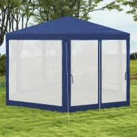 Outsunny Tonnelle de jardin 3 x 3,4 m hexagonal tente de réception avec parois latérales en maille, 2 portes pour camping bleu(m-7)