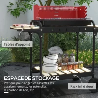 Outsunny Barbecue à charbon BBQ grill sur pied avec gril réglable 2 roues et 3 étagères récupérateur de cendres rouge(m-6)