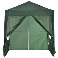 Outsunny Faltpavillon, Bierzelt, 4 abnehmbare Seitenwände, 2 Fenster, Metallrahmen, 2 x 2m, Dunkelgrün(m-13)
