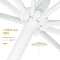 Outsunny Umbrelă de Grădină Înclinabilă cu Franjuri, Manivelă şi Tijă în 2 Secţiuni, Ø2.65x2.45 m, Alb(m-7)
