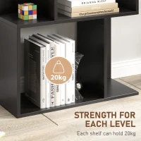 HOMCOM Bibliotecă cu 5 Rafturi Divizate în Formă de S din Lemn, 60x24x184.5 cm, Negru(m-5)