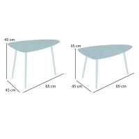 Outsunny Lot de 2 tables basses de jardin, tables d'appoint gigognes triangulaires, cadre en acier patins ajustables bleu clair(m-3)
