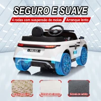 AIYAPLAY Carro Elétrico de Policia para Crianças com Bateria 12V Controlo Remoto Farol Buzina Sirene e Música 112x66x50 cm Branco(m-6)