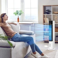 HOMCOM Portable Air Cooler, 3L Tank Evaporative Ice Cooling Tower Fan with 3 Modes, 3 Speeds, Remote, Timer, 60° Oscillating, Portable Swamp Cooler for Home Bedroom, White(m-2)