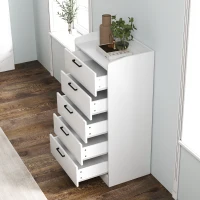HOMCOM Comodă cu 5 Sertare din Lemn, 60x40x114 cm, Alb(m-7)
