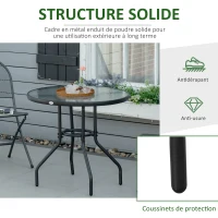 Outsunny Table à manger de jardin, avec trou de parasol, table extérieure ronde avec plateau en verre trempé, Ø 80 x 72 cm, noir(m-6)