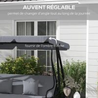 Outsunny Balancelle de jardin 3 places convertible toit inclinaison réglable 2 tablettes 2 x 1,2 x 1,64 m acier gris foncé(m-5)