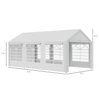 Outsunny Cort de Gradină cu Ferestre Laterale, Uși cu Balama și Copertină Anti UV, 600x300x280 cm, Alb(m-3)