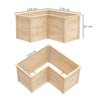 Outsunny Jardinière en forme de L, lit surélevé de jardin, bac à fleurs à fond ouvert, en bois 120 x 120 x 62 cm, bois naturel(m-3)