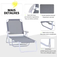 Outsunny Espreguiçadeira de jardim reclinável e dobrável com encosto ajustável em 4 posições Armação de metal textilene 160x66x80 cm cinza(m-4)