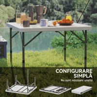 Outsunny Masă de Camping Pliabilă cu 2 Înălțimi Reglabile, din HDPE și Metal, 86x86x74 cm, Alb(m-7)