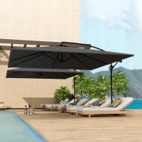 Outsunny Parasol déporté rectangulaire 3,6x3,9 m avec manivelle, base en croix, parasol inclinable et rotation à 360°, gris(m-2)