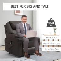 HOMCOM Fotel masujący z pomocą przy wstawaniu, funkcją leżanki, eko-skóra, do 180 kg, 88 x 99 x 106 cm, Brązowy(m-7)
