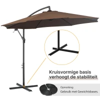 Outsunny afneembare parasol zweefparasol zwengelparasol met handkruk, koffie(m-4)