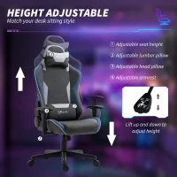 Vinsetto Scaun de Gaming Ergonomic cu Cotiere, Tetieră și Înălțime Reglabile, 66x53x128-138 cm, Albastru(m-4)