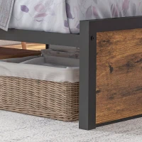 HOMCOM Industrial Single Bed Frame, 3.1FT Steel Bed Base with Storage Headboard, Footboard, Slatted Support and Under Bed Storage, 95 x 209cm, Rustic Brown(m-9)