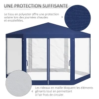 Outsunny Tonnelle de jardin 3 x 3,4 m hexagonal tente de réception avec parois latérales en maille, 2 portes pour camping bleu(m-4)