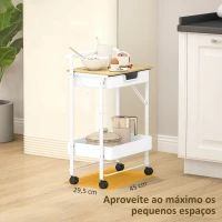 HOMCOM Carrinho Auxiliar com Rodas de 2 Níveis Carrinho de Cozinha com 1 Gaveta e 1 Cesto Carrinho Organizador 45x29,5x68 cm Branco(m-7)