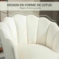 HOMCOM Fauteuil Coquillage Fauteuil de Salon Chambre avec Dossier et Coussin Aspect Velours Pieds en Bois hévéa, Crème(m-4)
