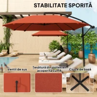 Outsunny Umbrelă de Soare Suspendată cu Bază în Cruce, Articulație Tip Banană și Manivelă, 304x260x245 cm, Maro(m-7)