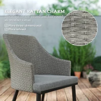 Outsunny 6 Seater Rattan Dining Set with Cushions, Garden Furniture Set with Armchairs, Rectangle Slatted Table Top, Steel Frame, Parasol Hole, Wicker Outdoor Furniture for Patio, Balcony, Grey(m-4)