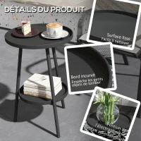 Outsunny Petite table d'appoint ronde à 2 niveaux table de jardin pour terrasse salon balcon en métal Ø 32 x 51 cm noir(m-5)