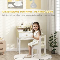 AIYAPLAY Set Birou pentru Copii cu Raft de Depozitare, Sertar și Scaun din Lemn, 80,4x50x96 cm, Alb(m-6)