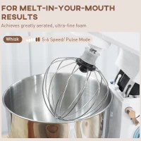 HOMCOM Stand Mixer, 5L Food Mixer for Baking, 6 Speeds and Pulse Setting, 1400W Cake Electric Kitchen Mixer with Dough Hook, Whisk, Stainless Steel Bowl, Splash Guard, Beater, White(m-7)