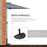 Outsunny Demi-Parasol 2,7 x 1,4 m parasol de balcon avec ouverture fermeture manivelle 5 entretoises, gris(m-7)