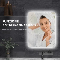 kleankin Specchio Bagno con Luci LED Regolabili, Interruttori Touch e Funzione Antiappannamento, 70x50 cm(m-7)