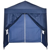 Outsunny Faltpavillon, Bierzelt, 4 abnehmbare Seitenwände, 2 Fenster, Metallrahmen, 2 x 2m, Blau(m-12)