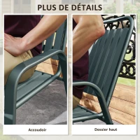 Outsunny Lot de 4 chaises de jardin chaises empilables d'extérieur avec haut dossier et accoudoirs cadre en acier 56x66x91cm gris(m-7)