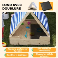 AIYAPLAY Bac à sable en bois pour enfants 3-6 ans, auvent amovible, résistant aux intempéries, 120 x 120 x 126,5 cm, bois naturel(m-6)