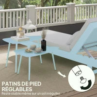 Outsunny Lot de 2 tables basses de jardin, tables d'appoint gigognes triangulaires, cadre en acier patins ajustables bleu clair(m-6)
