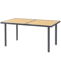 Outsunny Table à manger de jardin pour 6 personnes table de jardin avec plateau effet bois en acier 150 x 90 x 72 cm bois naturel(m-1)