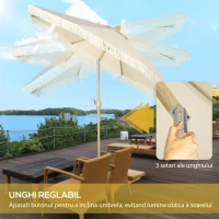 Outsunny Umbrelă de Grădină Înclinabilă pe 3 Niveluri cu Franjuri, Manivelă și Tijă cu 2 Secțiuni, Ø265x244 cm, Crem(m-4)