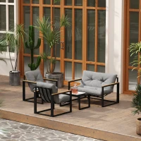 Outsunny Salon de jardin extérieur 4 personnes avec canapé, 2 fauteuils et table basse en verre trempé, coussins inclus, gris(m-9)