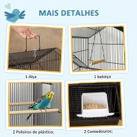 PawHut Gaiola de Metal para Pássaros com Bandeja Amovível Rodas 4 Comedouros 3 Poleiros e 1 Baloiço 50,5x41x163 cm Preto(m-4)