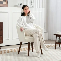 HOMCOM Fauteuil Coquillage Fauteuil de Salon Chambre avec Dossier et Coussin Aspect Velours Pieds en Bois hévéa, Crème(m-7)