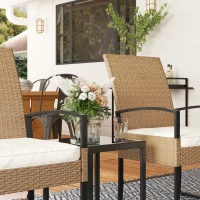 Outsunny Conjunto de Jardim de 3 Peças com 2 Cadeiras e Mesa de Vime com Encosto Ajustável e Bancada de Vidro Bege e Branco(m-8)