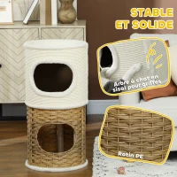 PawHut Niche pour chat d'intérieur à 3 niveaux, tour pour chat avec griffoir en sisal à griffer Ø 40 x 80 cm, crème(m-5)