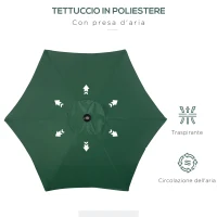 Outsunny Ombrellone da Giardino 2x2 m a 6 Stecche con Presa d'Aria, in Alluminio, Metallo e Poliestere Verde(m-6)