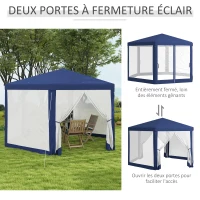 Outsunny Tonnelle de jardin 3 x 3,4 m hexagonal tente de réception avec parois latérales en maille, 2 portes pour camping bleu(m-5)